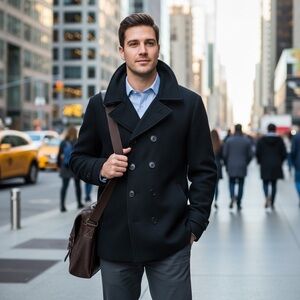Calvin Klein Men's Elegant Black Peacoat Men Size Large